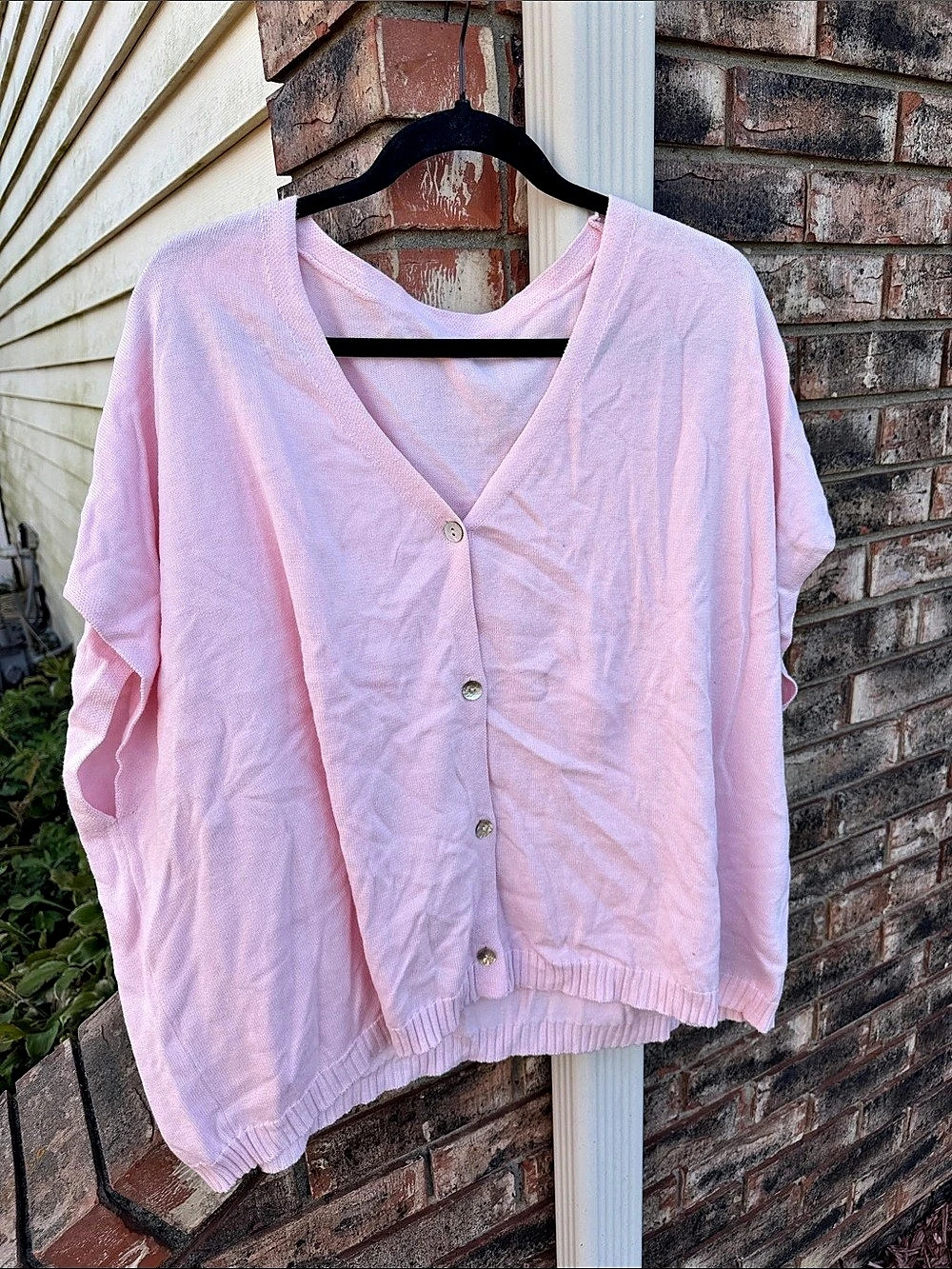 Pink V-Neck Button-Front Sweater Shirt